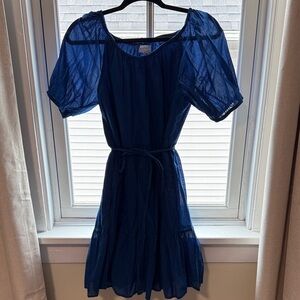 Royal Blue Puff Sleeve Tie Waist Mini Dress